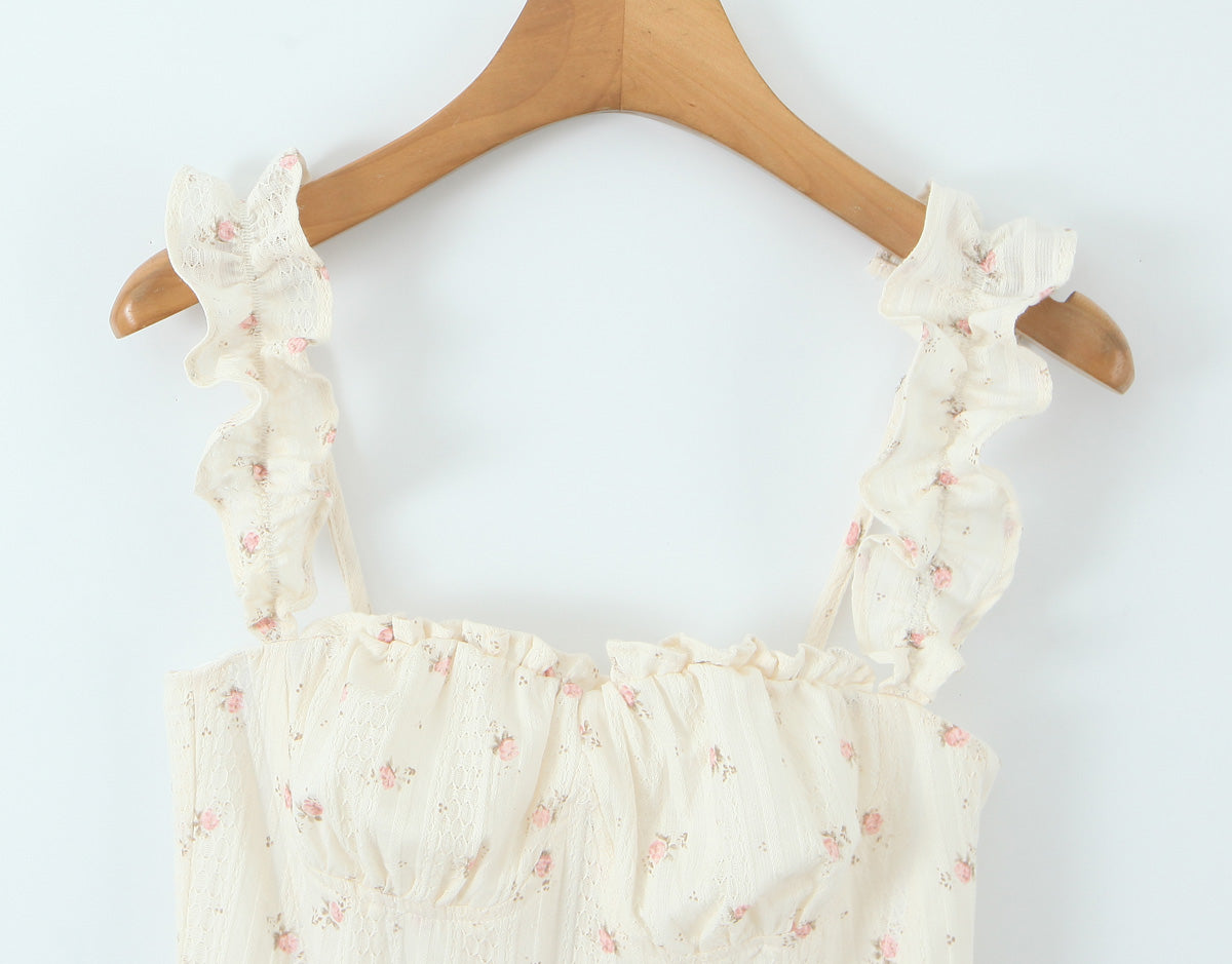 Apricot Floral Two Piece Set | Slim Fit Ruffled Crop Top & Mini Skirt | noémi