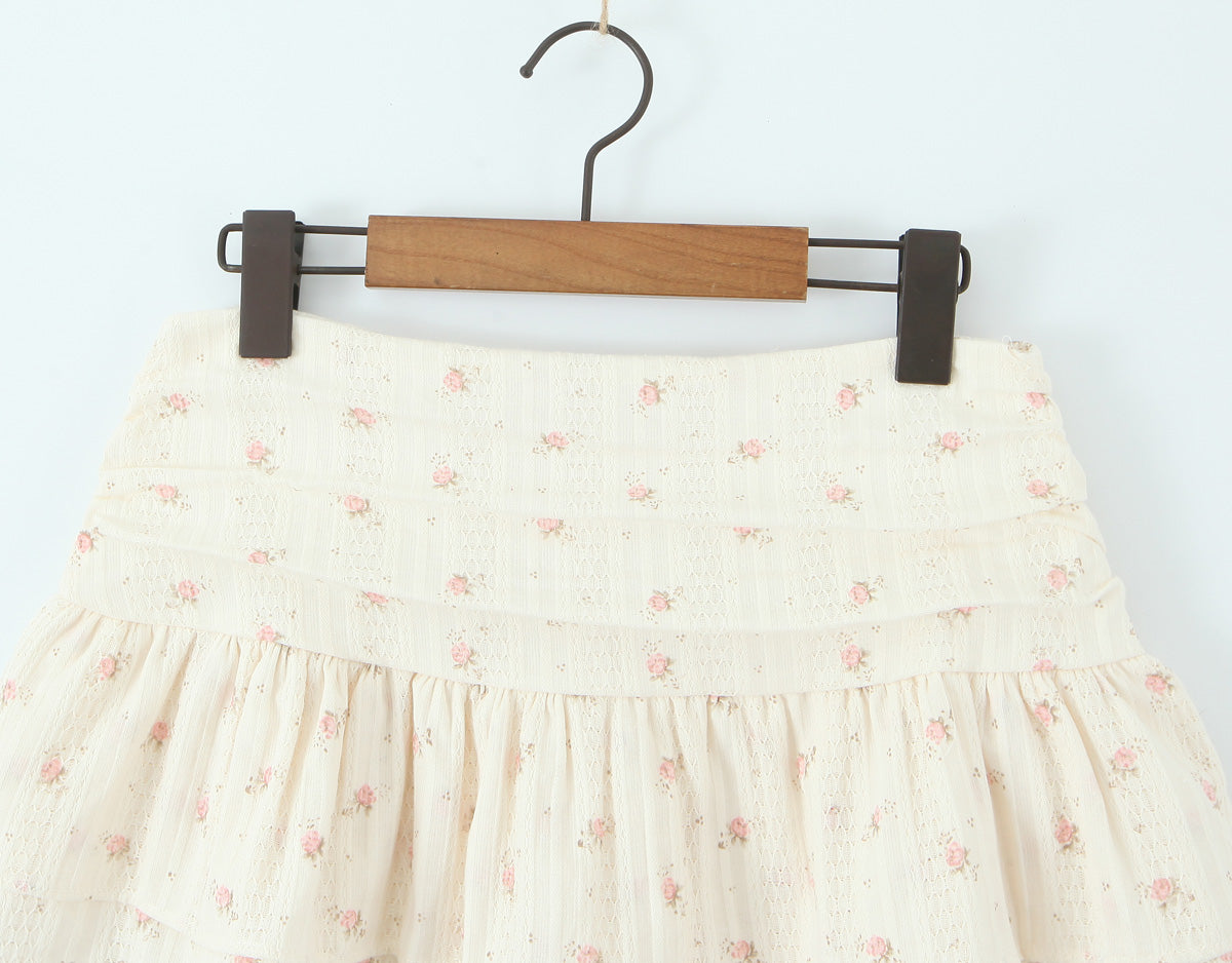 Apricot Floral Two Piece Set | Slim Fit Ruffled Crop Top & Mini Skirt | noémi