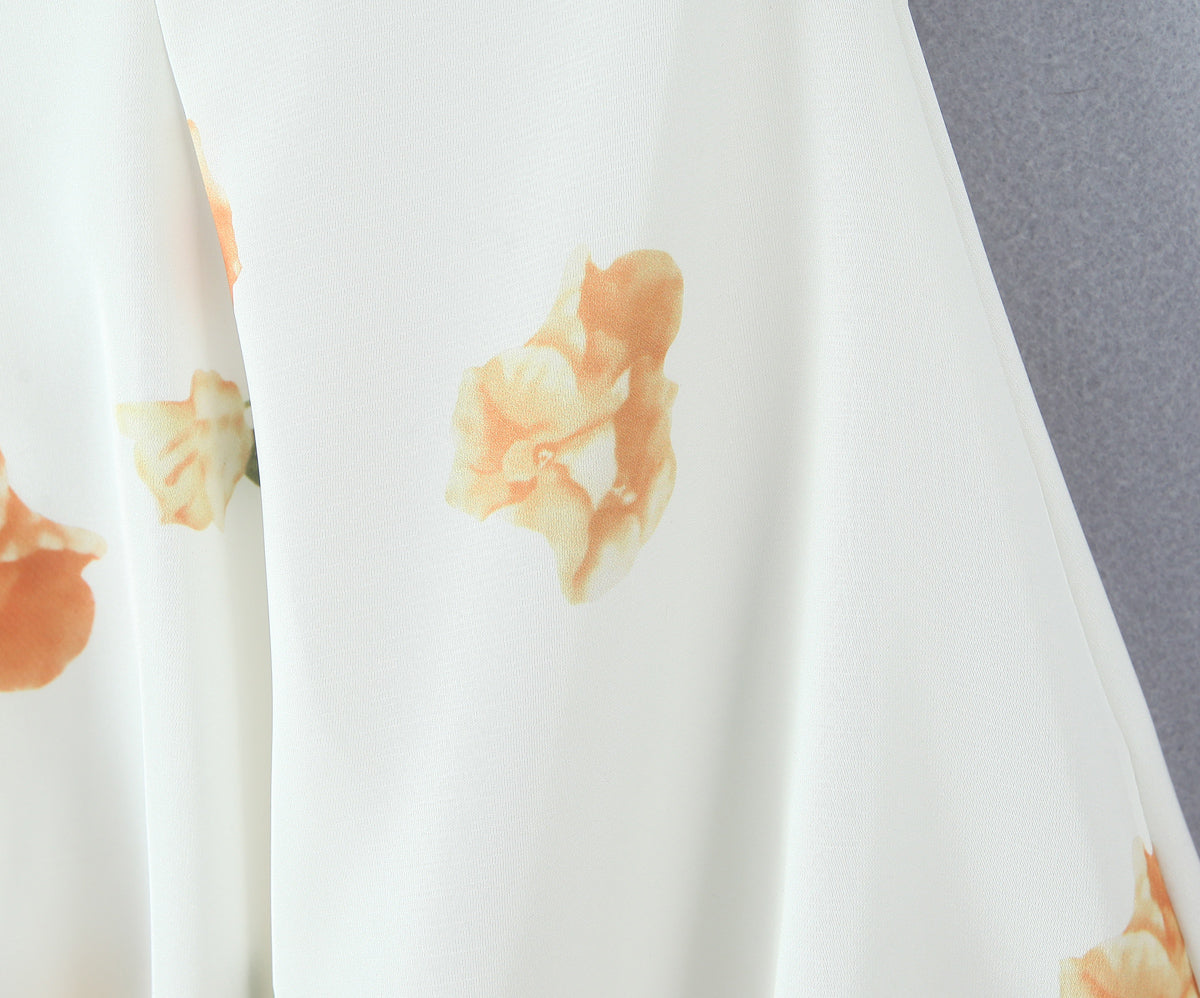 Floral Puff Sleeve A Line Mini Dress with Lace & Tie Detail | noémi