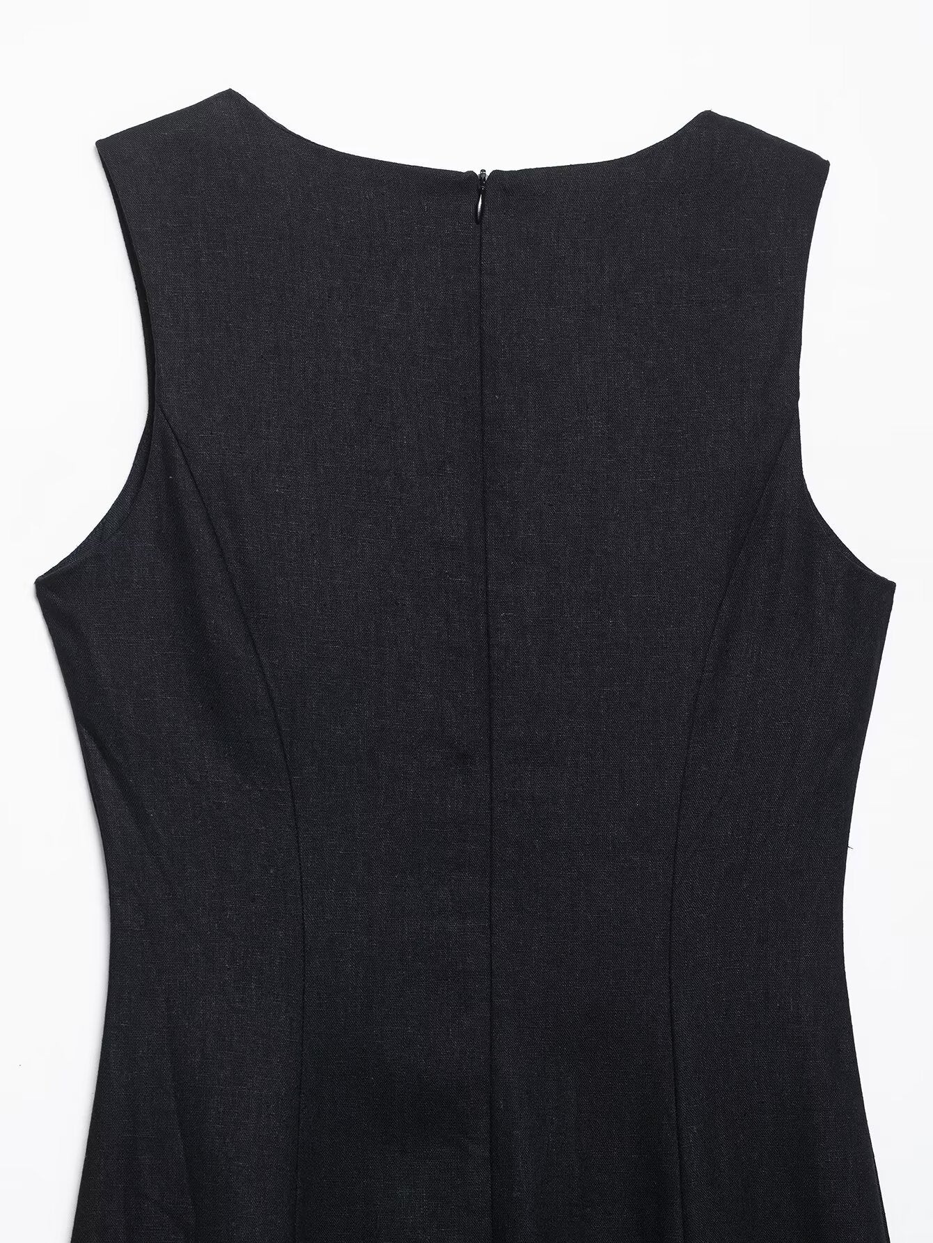 Linen Slim Fit Midi Dress With Natural Texture For Women | noémi