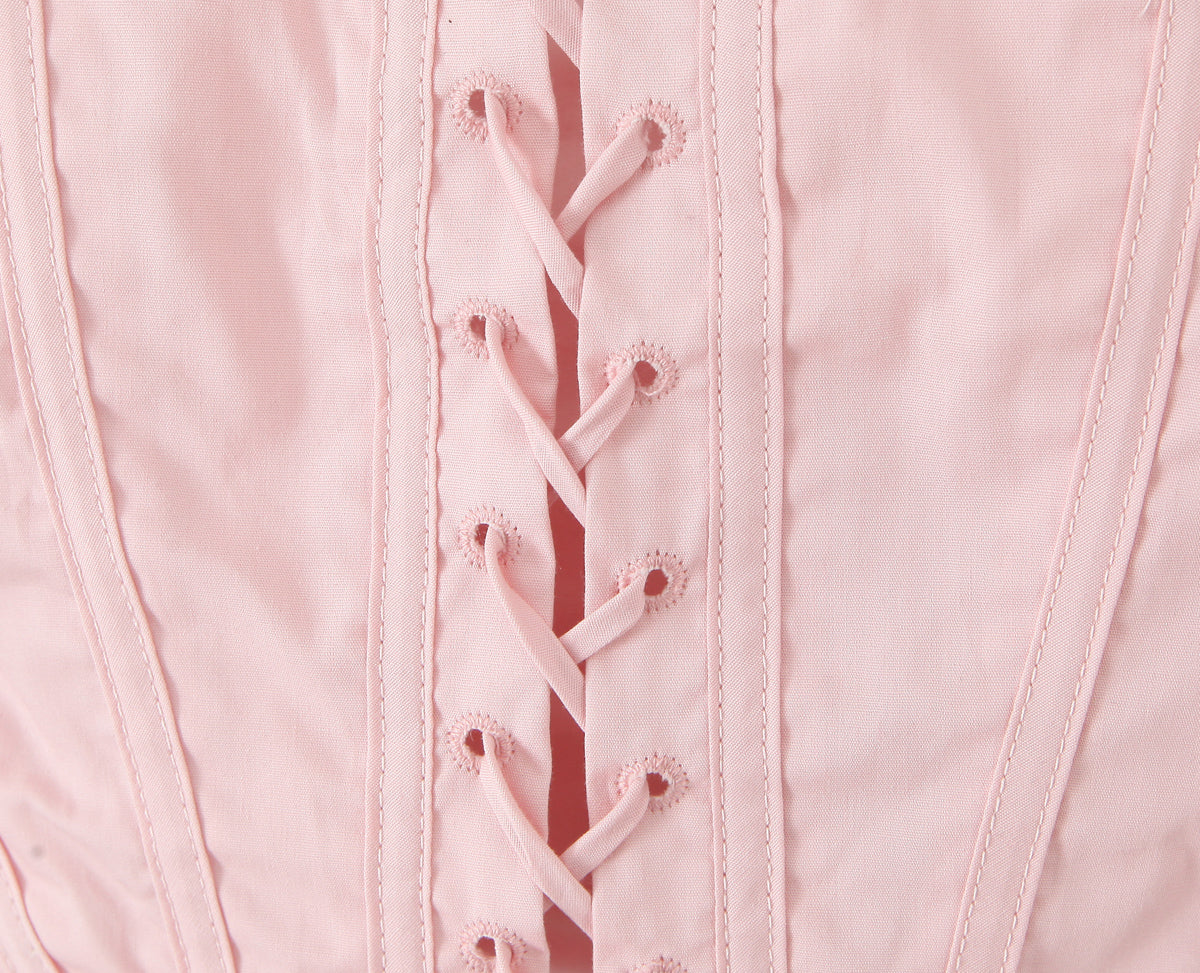 Blush Pink Lace Up Corset Top | Bustier with Adjustable Ribbon Tie & Boning Detail | noémi