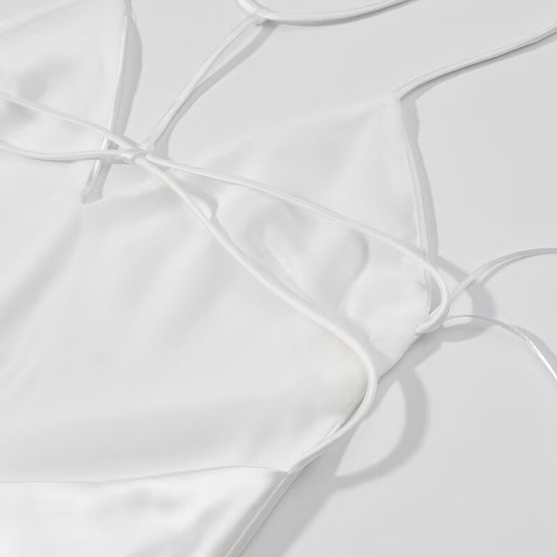 Womens White Satin Slip Dress | Backless Spaghetti Strap | noémi