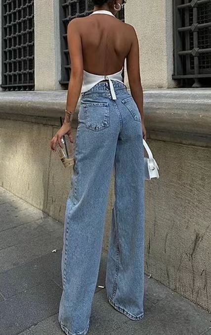 Retro High Waist Mesh Stitch Straight Leg Jeans | noémi