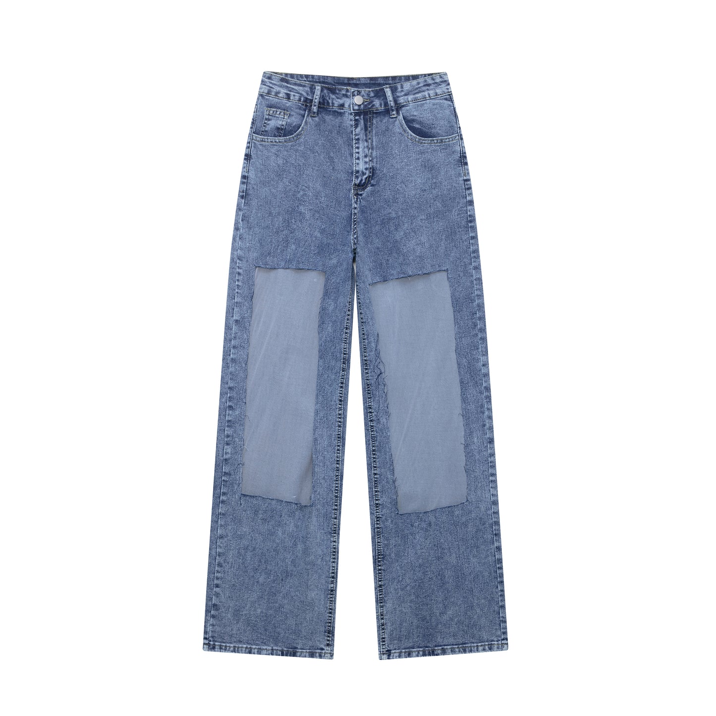 Retro High Waist Mesh Stitch Straight Leg Jeans | noémi