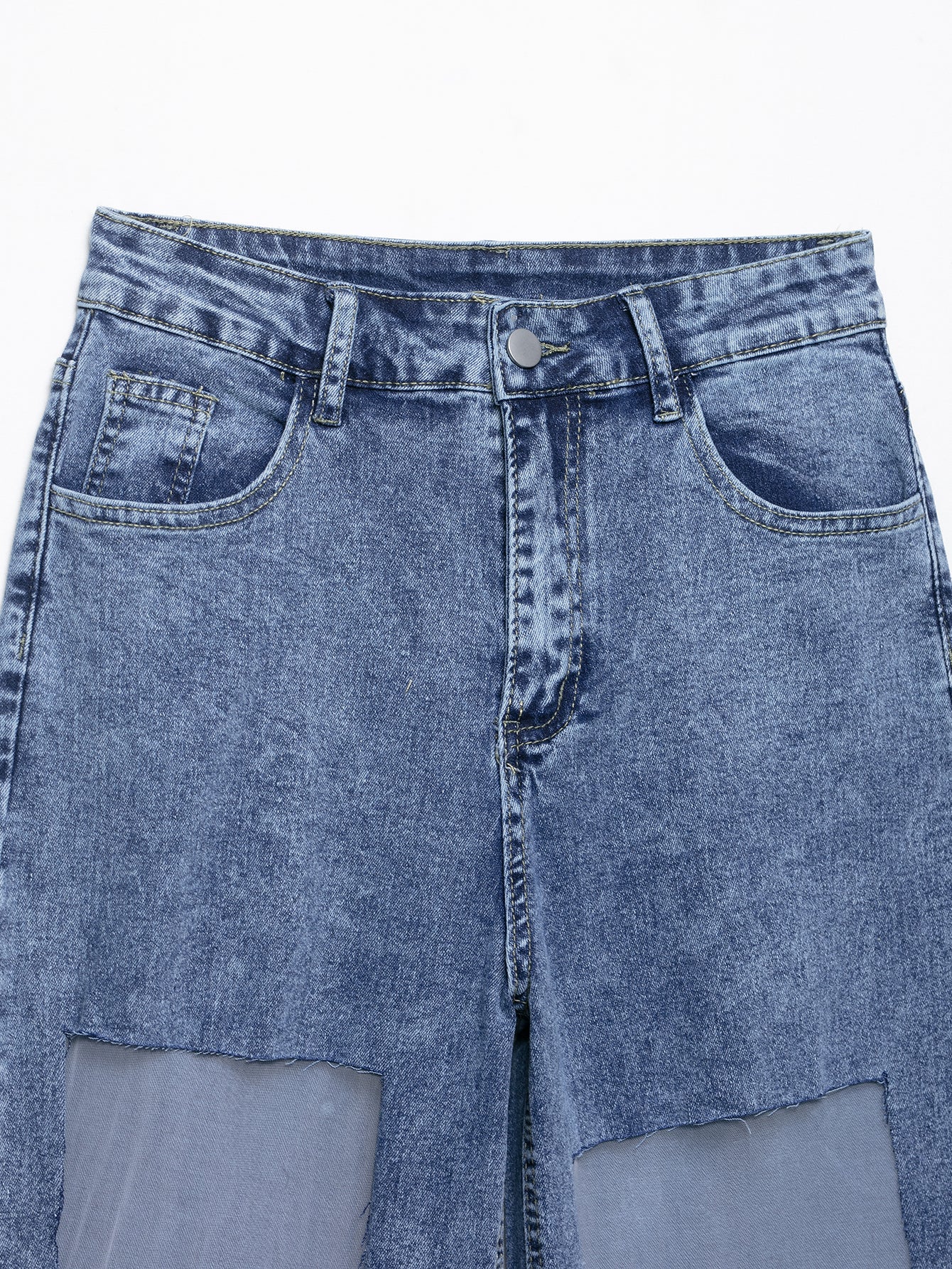 Retro High Waist Mesh Stitch Straight Leg Jeans | noémi