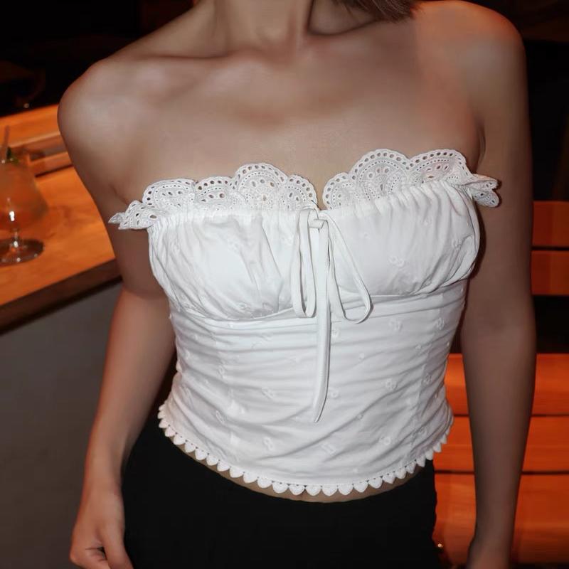 Womens White Lace Tube Top | Strapless Drawstring Vest | noémi