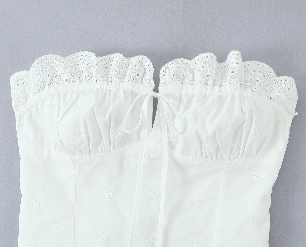 Womens White Lace Tube Top | Strapless Drawstring Vest | noémi