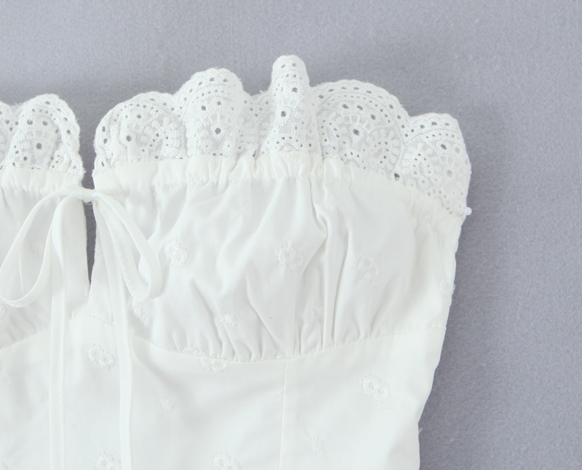 Womens White Lace Tube Top | Strapless Drawstring Vest | noémi