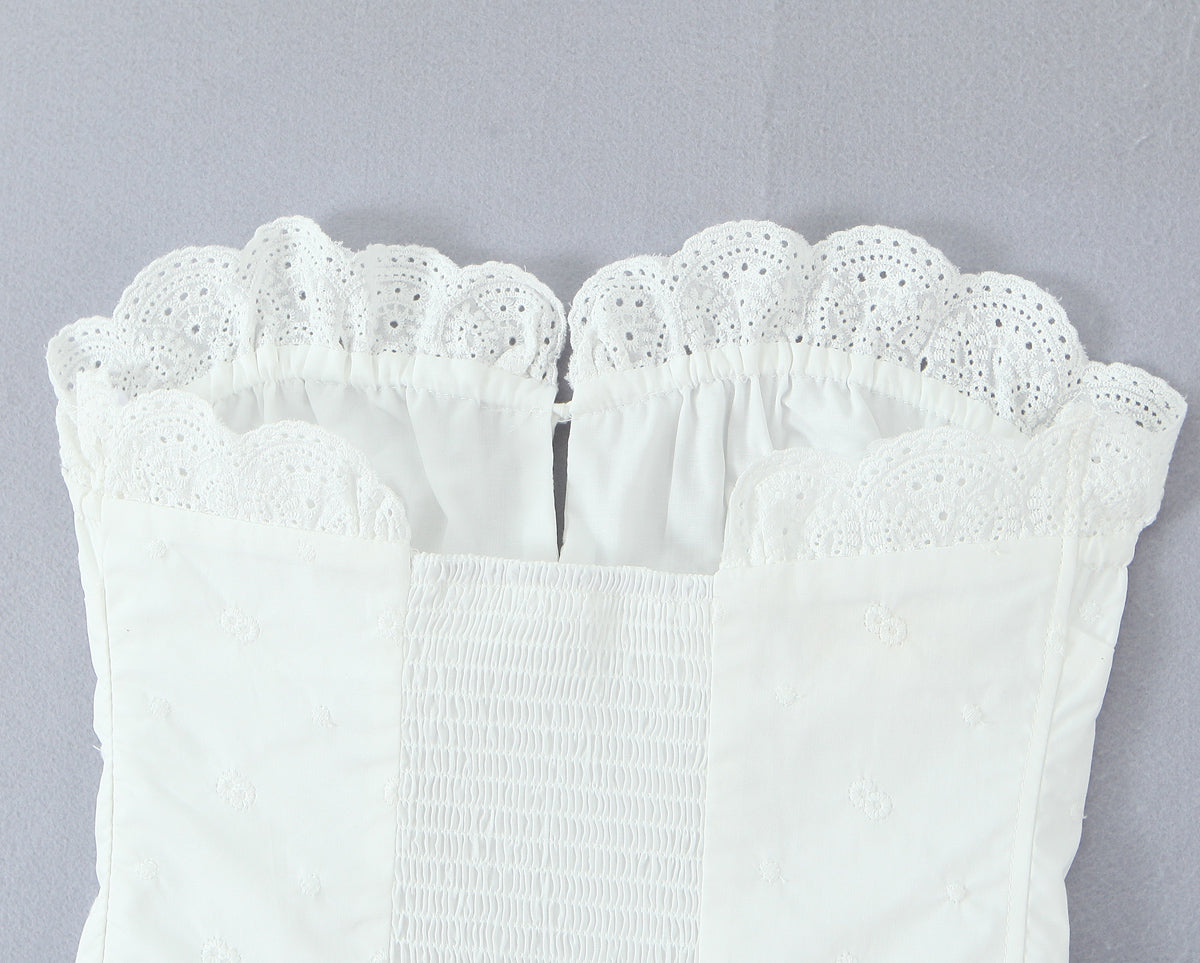 Womens White Lace Tube Top | Strapless Drawstring Vest | noémi