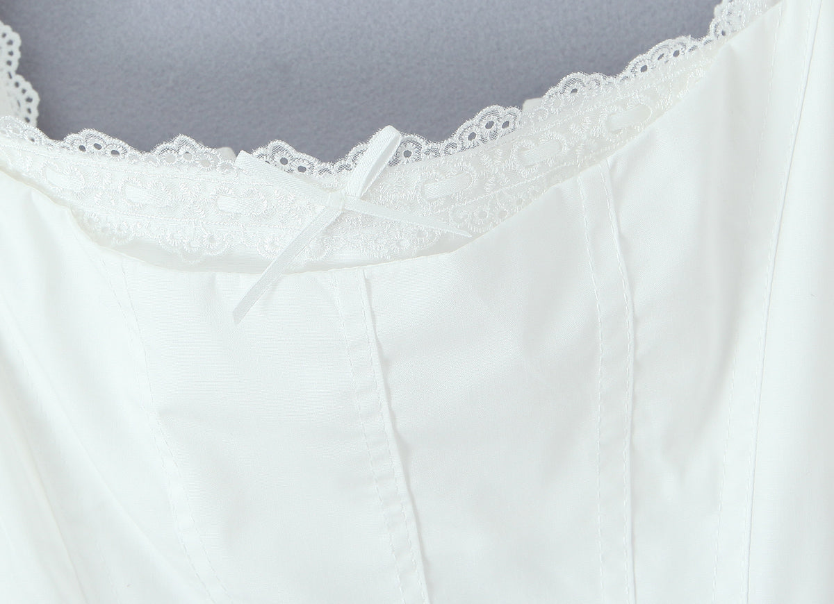 White Lace Mini Dress | Square Neck & Bow Detail | noémi