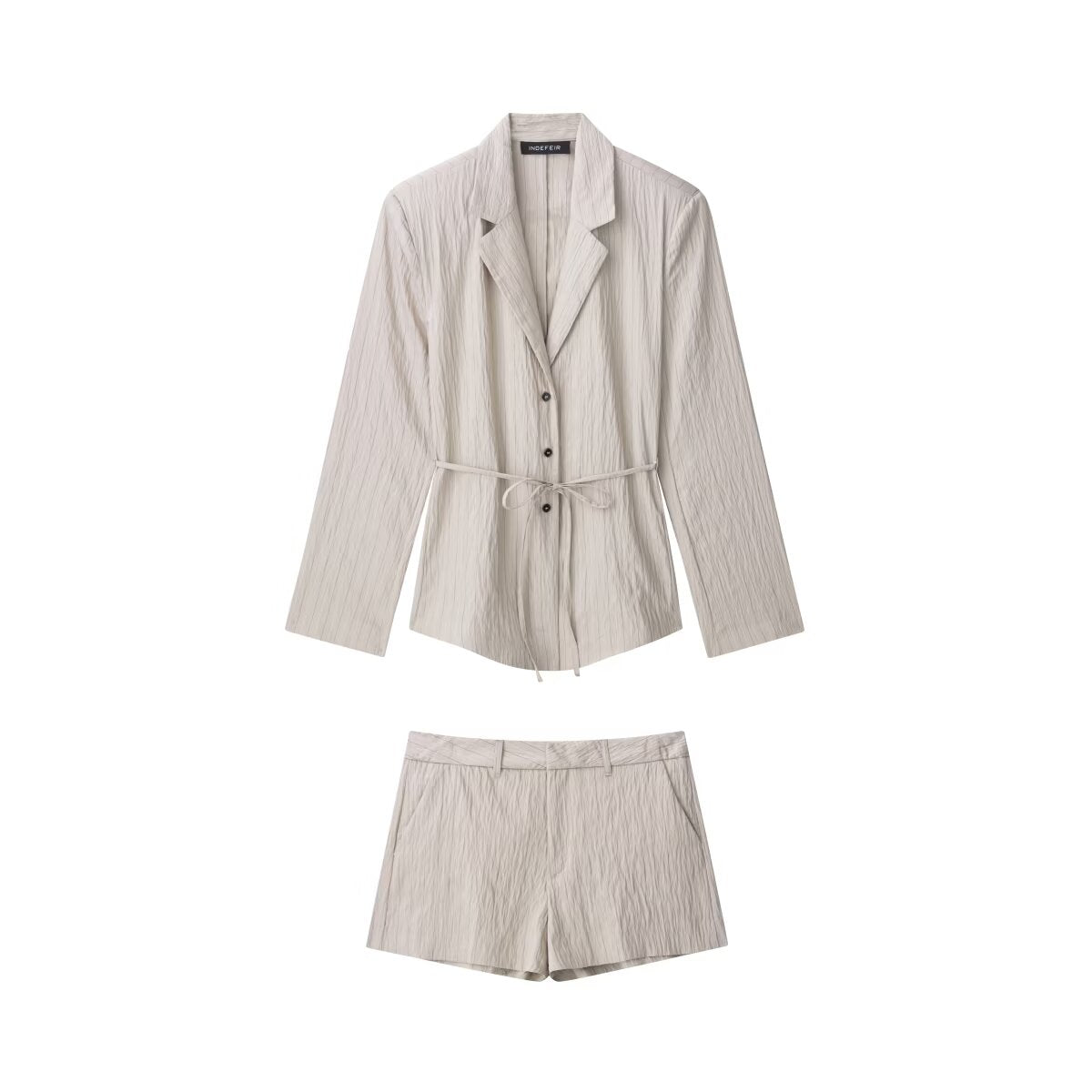 Womens Striped Blazer & Shorts Set | Lightweight, Tie Waist Belted Jacket, Matching Suit | noémi