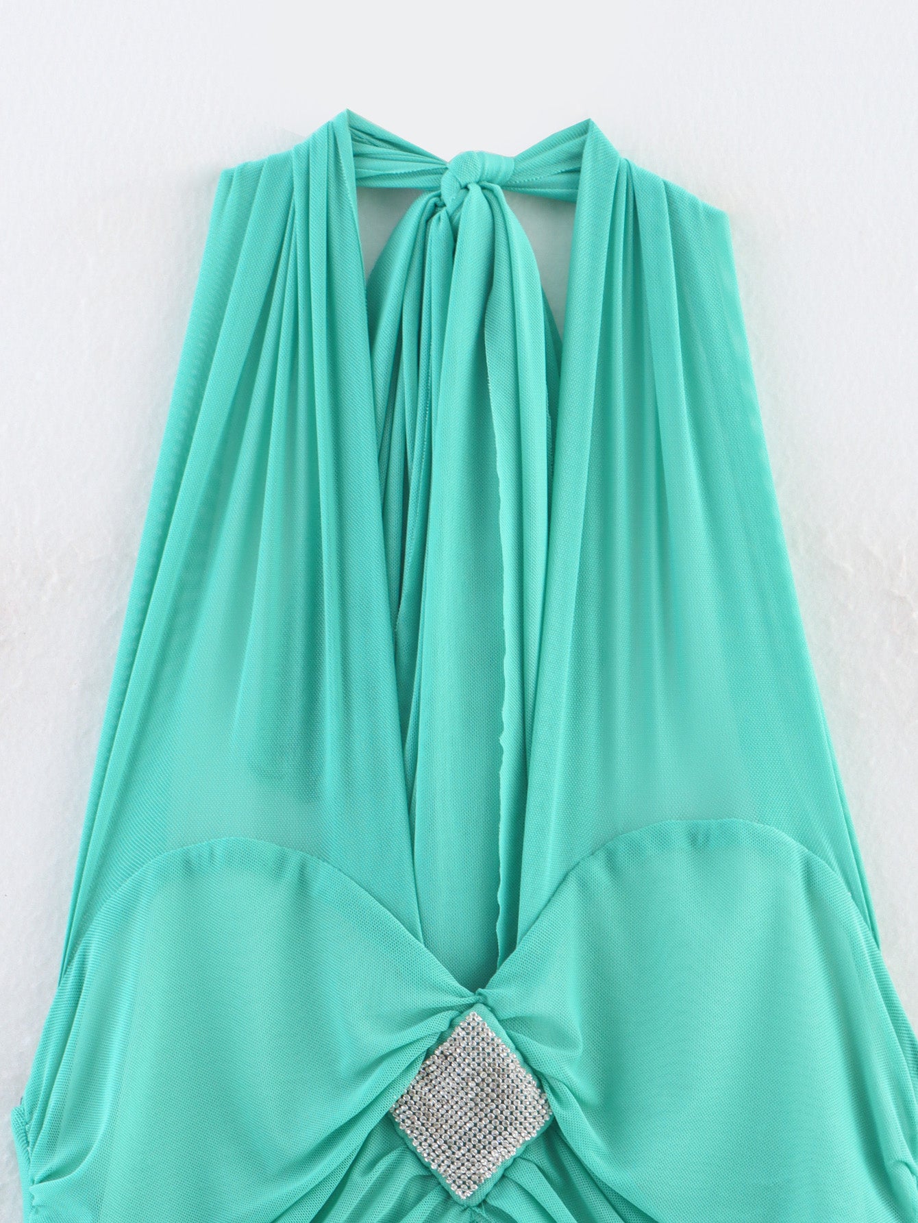 Womens Mesh Beaded Halterneck Swing Dress with Lace Up Detail | noémi