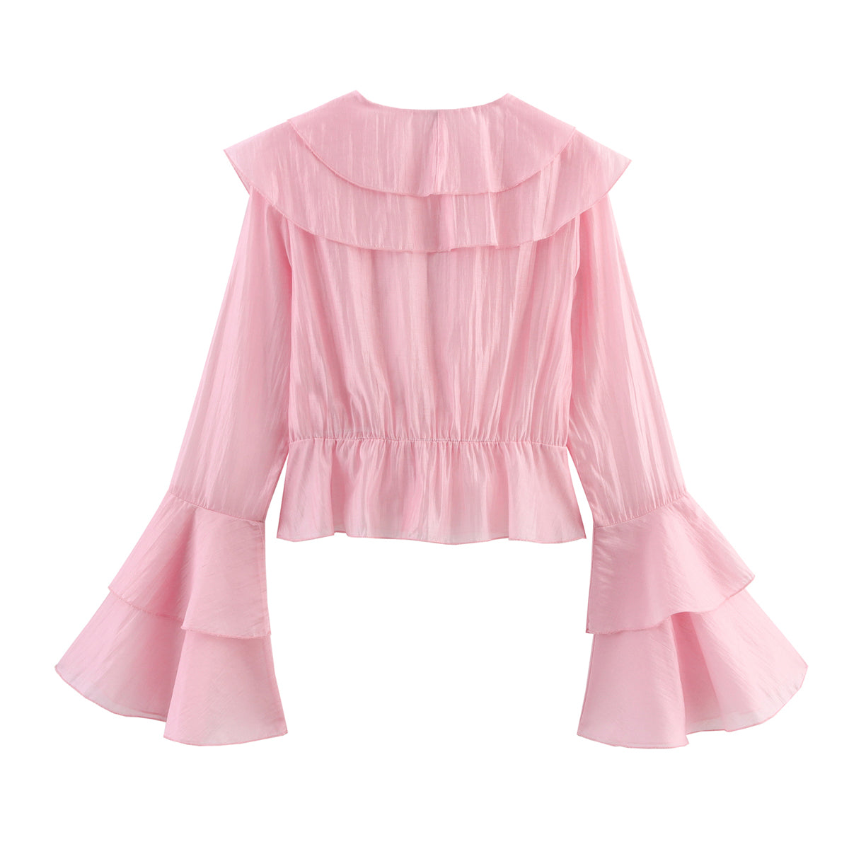 Summer Pink Chiffon Layered VNeck Ruffle Top | Tencel Cotton Blend | noémi