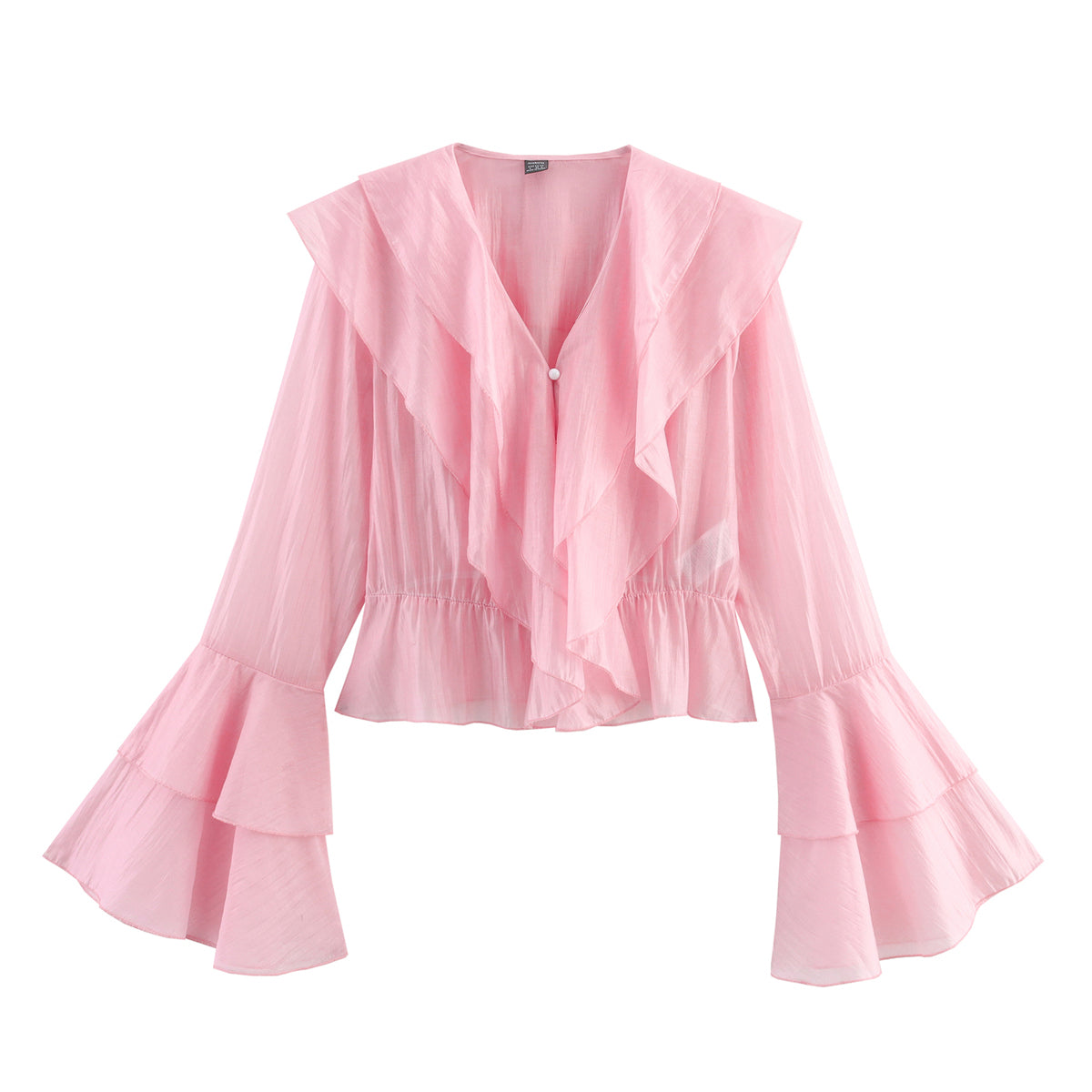 Summer Pink Chiffon Layered VNeck Ruffle Top | Tencel Cotton Blend | noémi