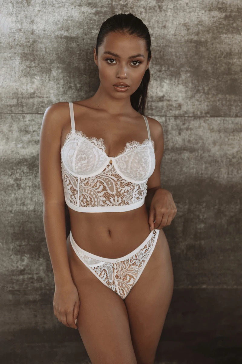 Lace Mesh Two Piece Bra and Panties Set with Sheer Details | noémi