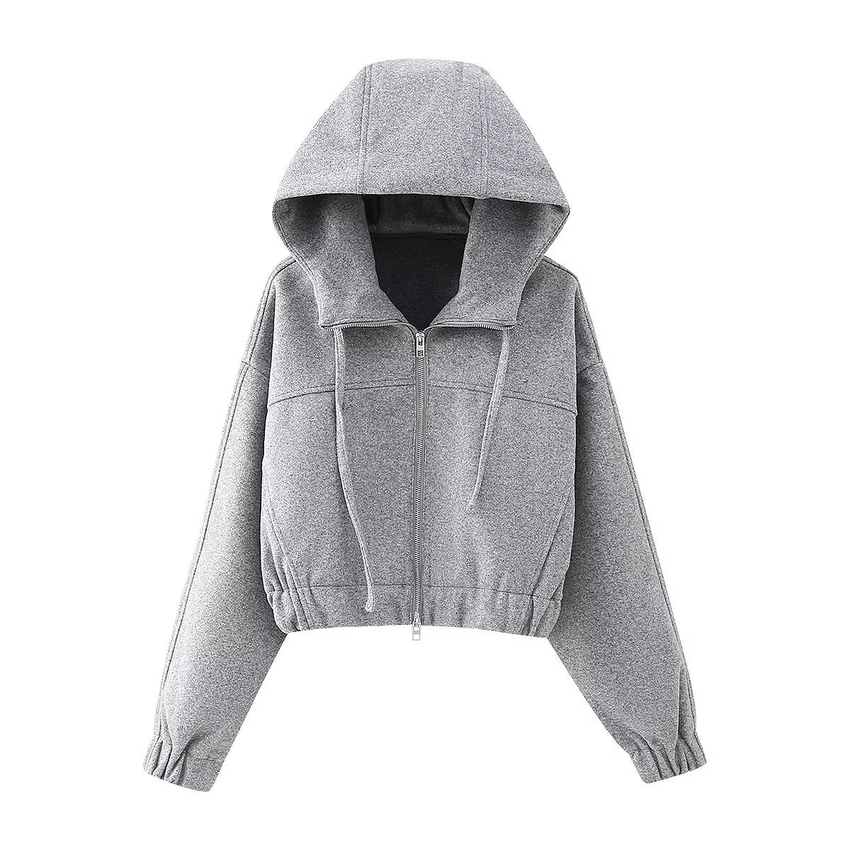 Womens Hooded Zipper Crop Sweater | Long Sleeves | noémi
