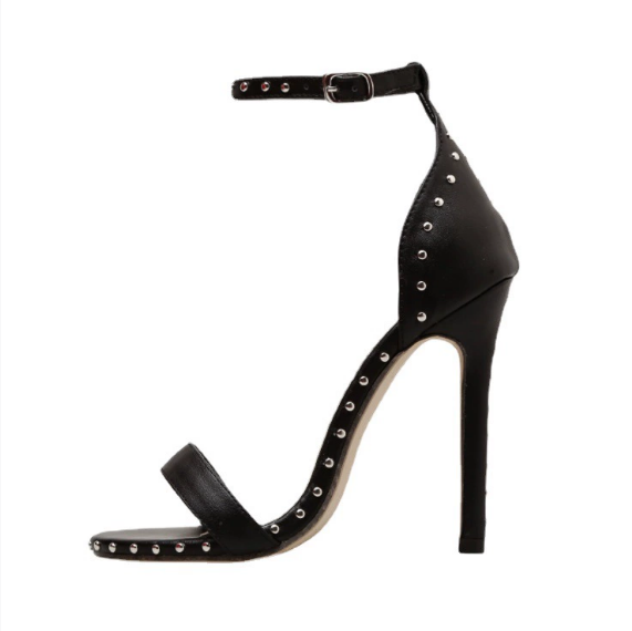 Rivet Strap Stiletto Heels | Black Sandals for Women | noémi