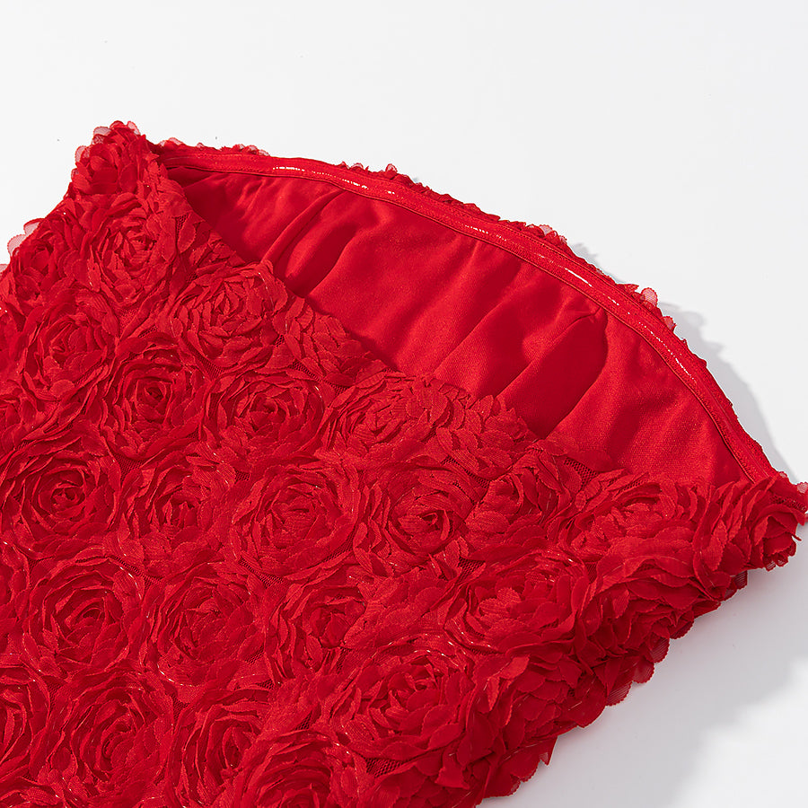 Womens Tube Top & Straight Leg Trousers Set | Draped Red Two Piece Outfit | noémi