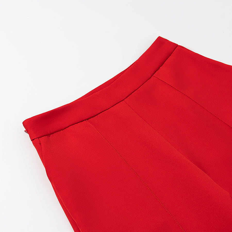 Womens Tube Top & Straight Leg Trousers Set | Draped Red Two Piece Outfit | noémi