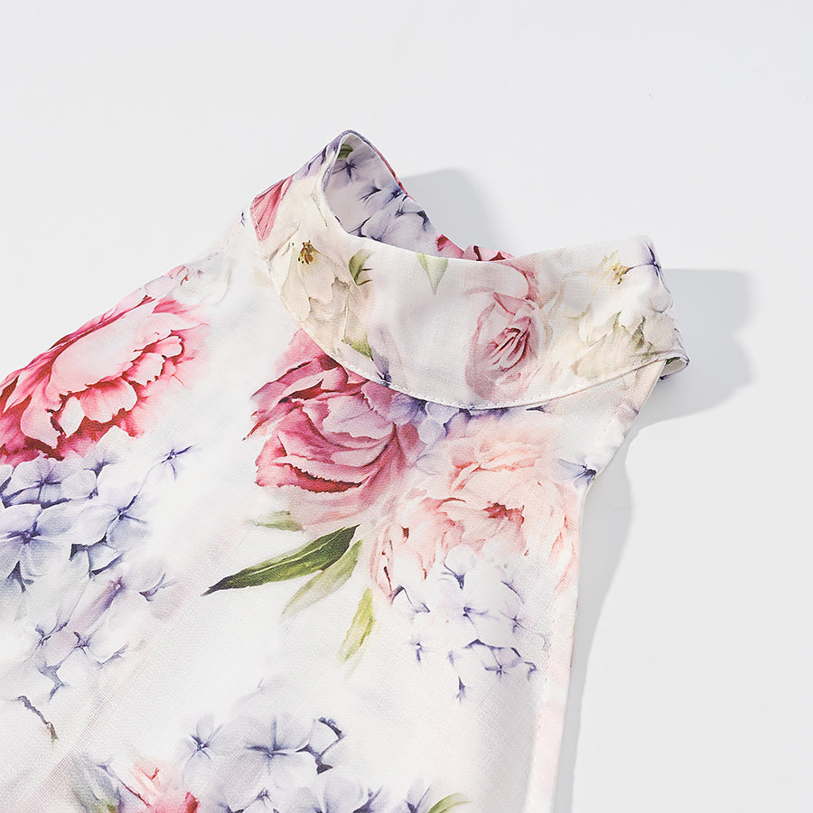 Floral Two Piece Set | Sleeveless Halter Crop Top & Ruffled Mini Skirt | noémi