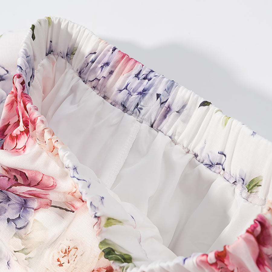 Floral Two Piece Set | Sleeveless Halter Crop Top & Ruffled Mini Skirt | noémi