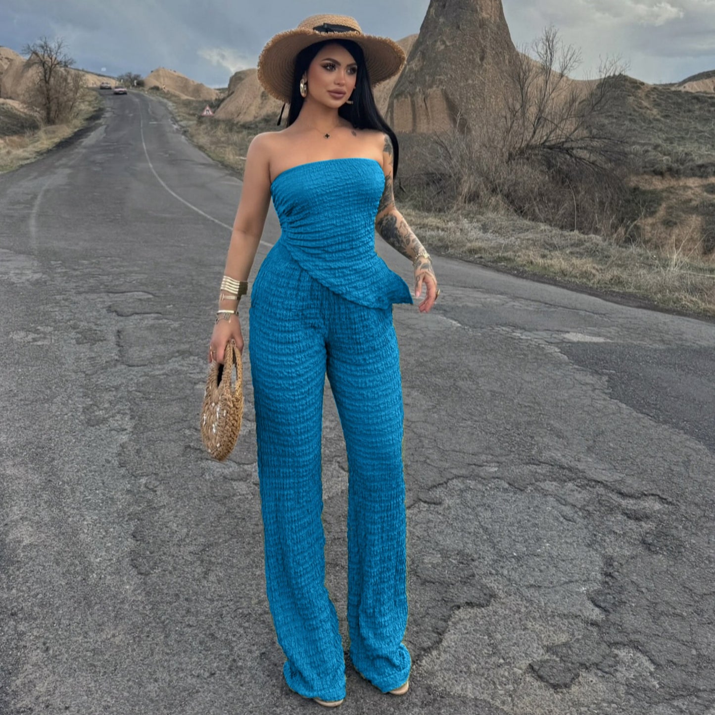 Summer Women's Two Piece Set | Off Shoulder Tube Top & Slim Fit Trousers | noémi