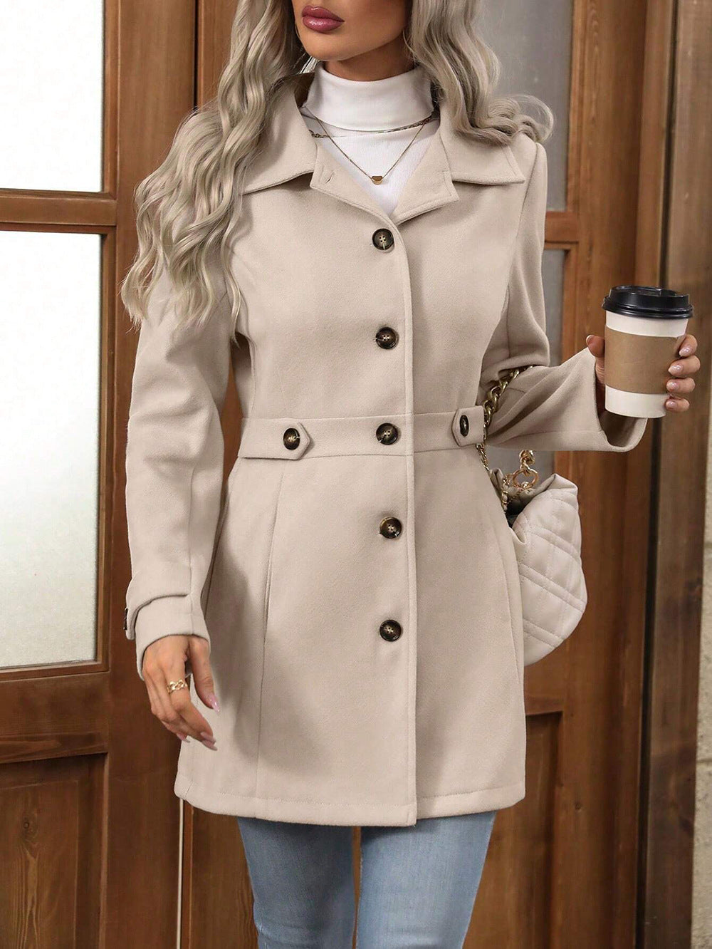 Wool Blend Trench Coat for Women | Slim Fit, Double Breasted | noémi