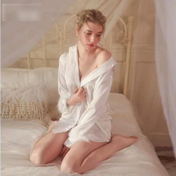 Shirt Pajamas for Women | Ice Silk White Shirt Nightdress | noémi