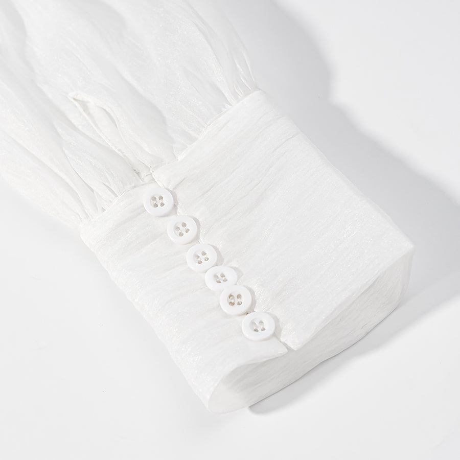 Vintage Deep V Plunge Collared Long Sleeve WaistDefined Short Dress with Bare Back | High Waist Pleated Skirt | noémi