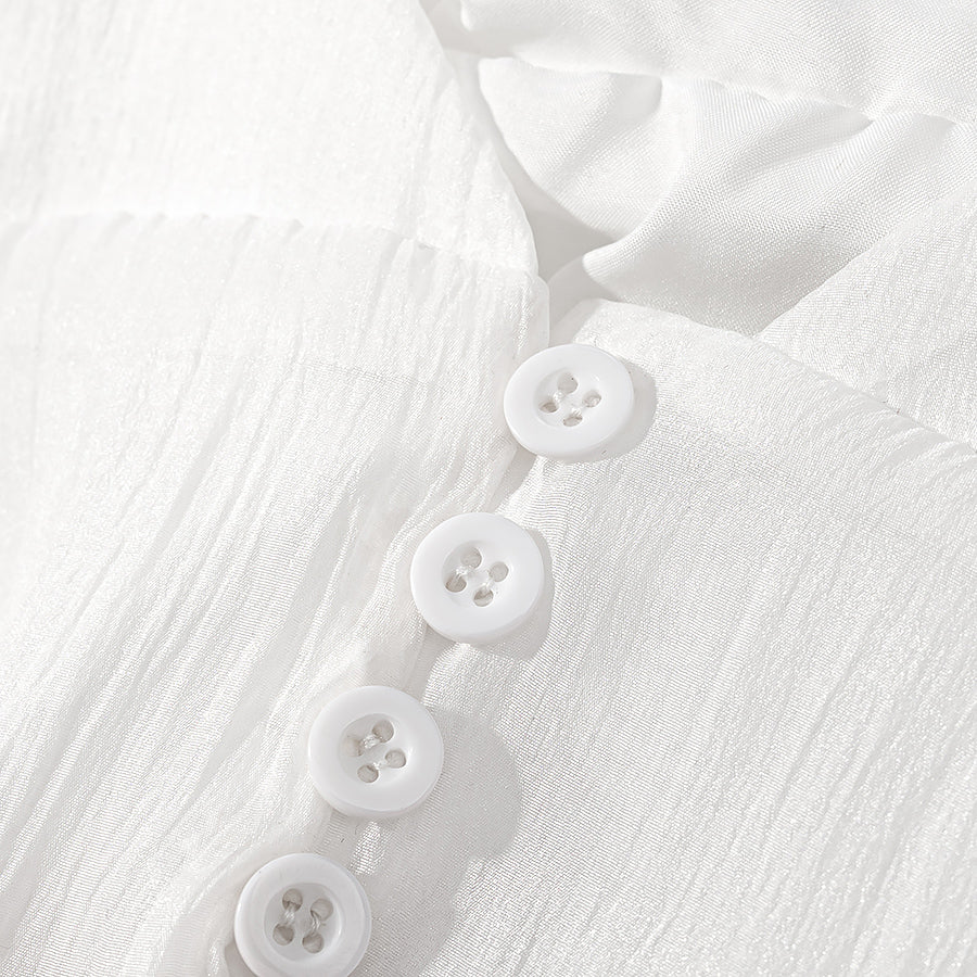 Vintage Deep V Plunge Collared Long Sleeve WaistDefined Short Dress with Bare Back | High Waist Pleated Skirt | noémi