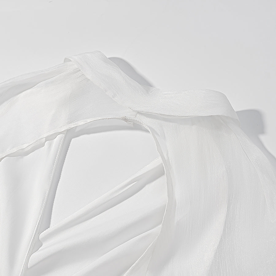 Vintage Deep V Plunge Collared Long Sleeve WaistDefined Short Dress with Bare Back | High Waist Pleated Skirt | noémi