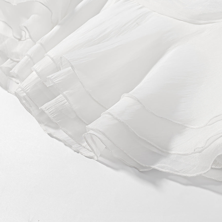 Vintage Deep V Plunge Collared Long Sleeve WaistDefined Short Dress with Bare Back | High Waist Pleated Skirt | noémi