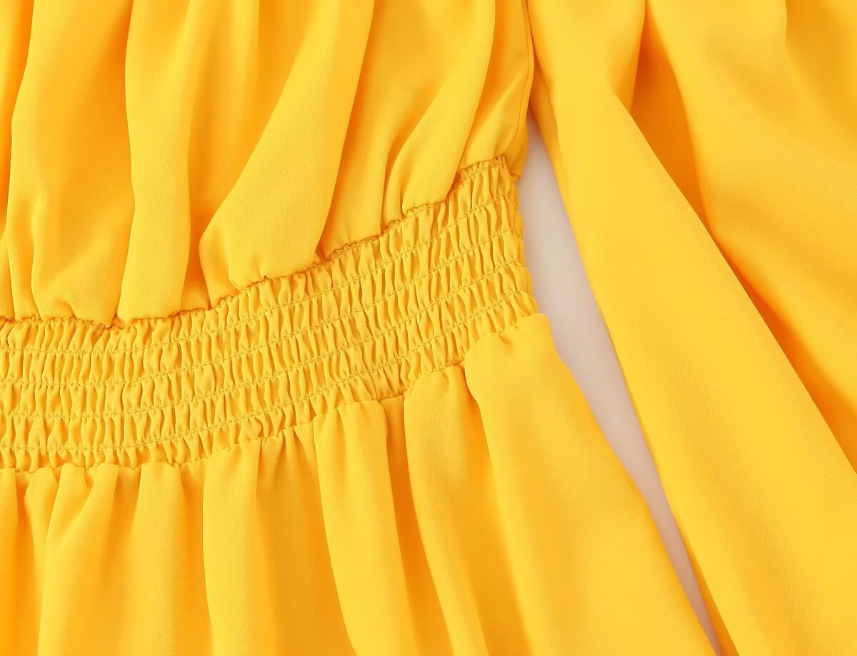Yellow Off Shoulder Maxi Dress | Pleated Waist, Flowing Fit | noémi