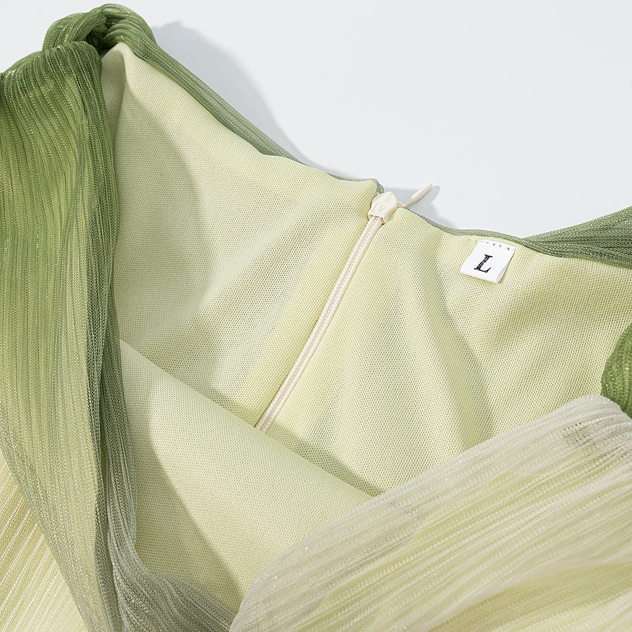 2 Piece Green Gradient Set | Pleated Crop Top & Flowing Maxi Skirt | noémi