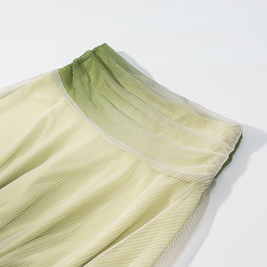 2 Piece Green Gradient Set | Pleated Crop Top & Flowing Maxi Skirt | noémi
