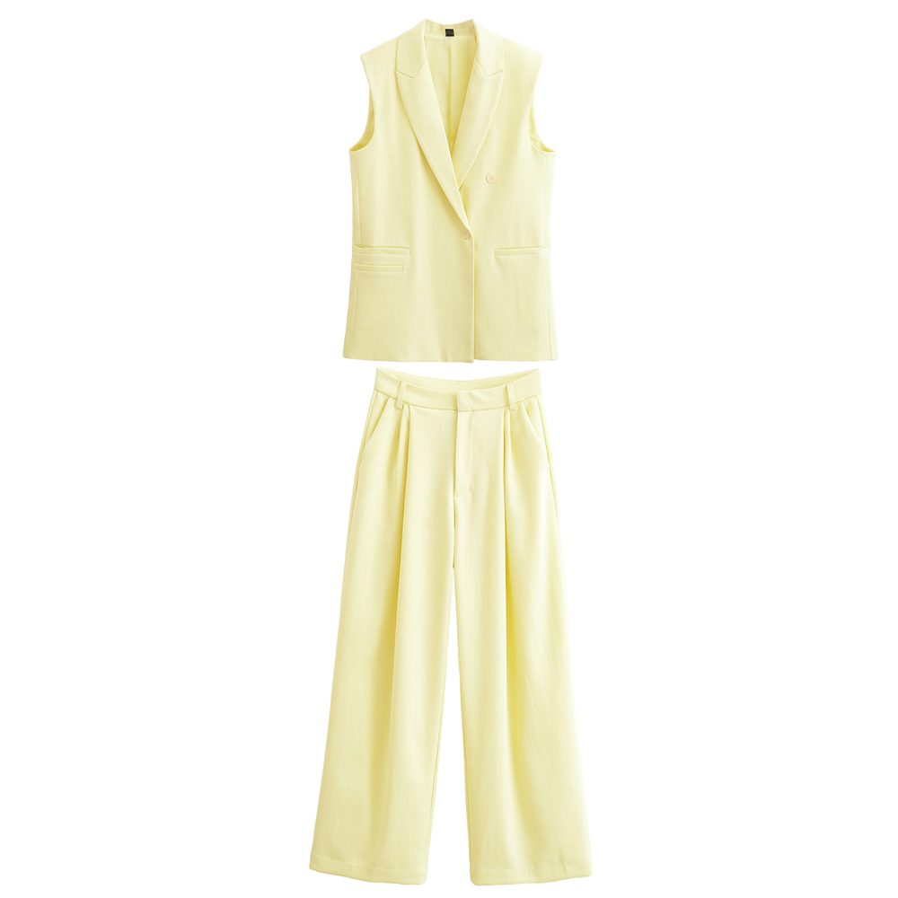 Yellow Sleeveless Blazer & Wide Leg Trousers Set | noémi