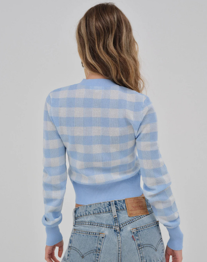 Womens Pastel Checkered Cropped Cardigan | Knit Button Up Sweater | noémi