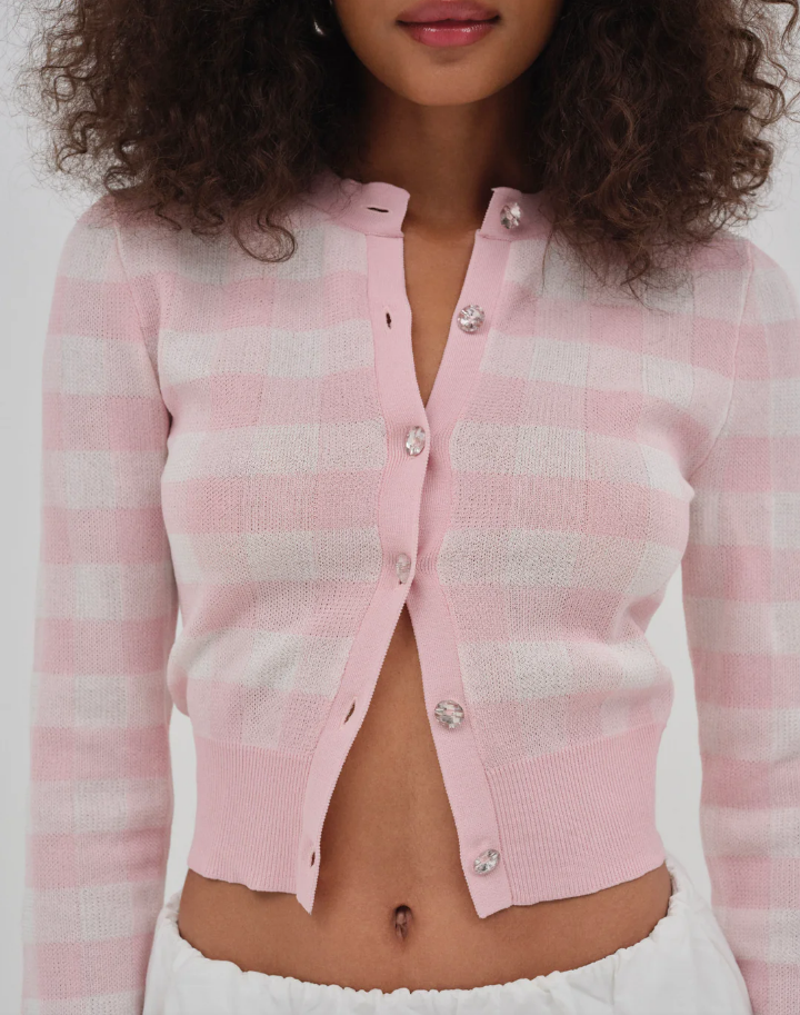 Womens Pastel Checkered Cropped Cardigan | Knit Button Up Sweater | noémi