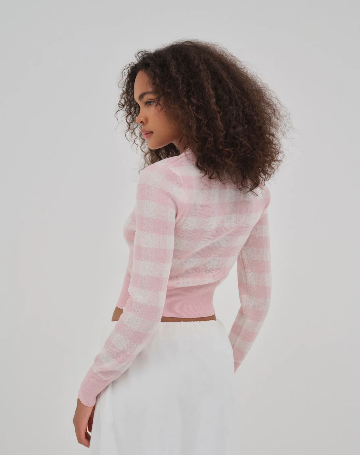 Womens Pastel Checkered Cropped Cardigan | Knit Button Up Sweater | noémi
