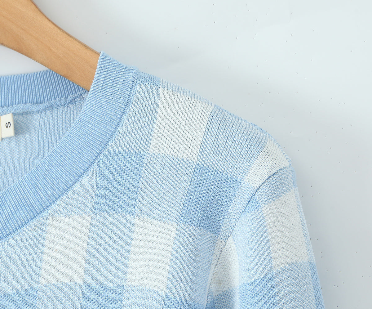 Womens Pastel Checkered Cropped Cardigan | Knit Button Up Sweater | noémi