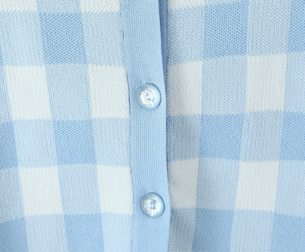Womens Pastel Checkered Cropped Cardigan | Knit Button Up Sweater | noémi