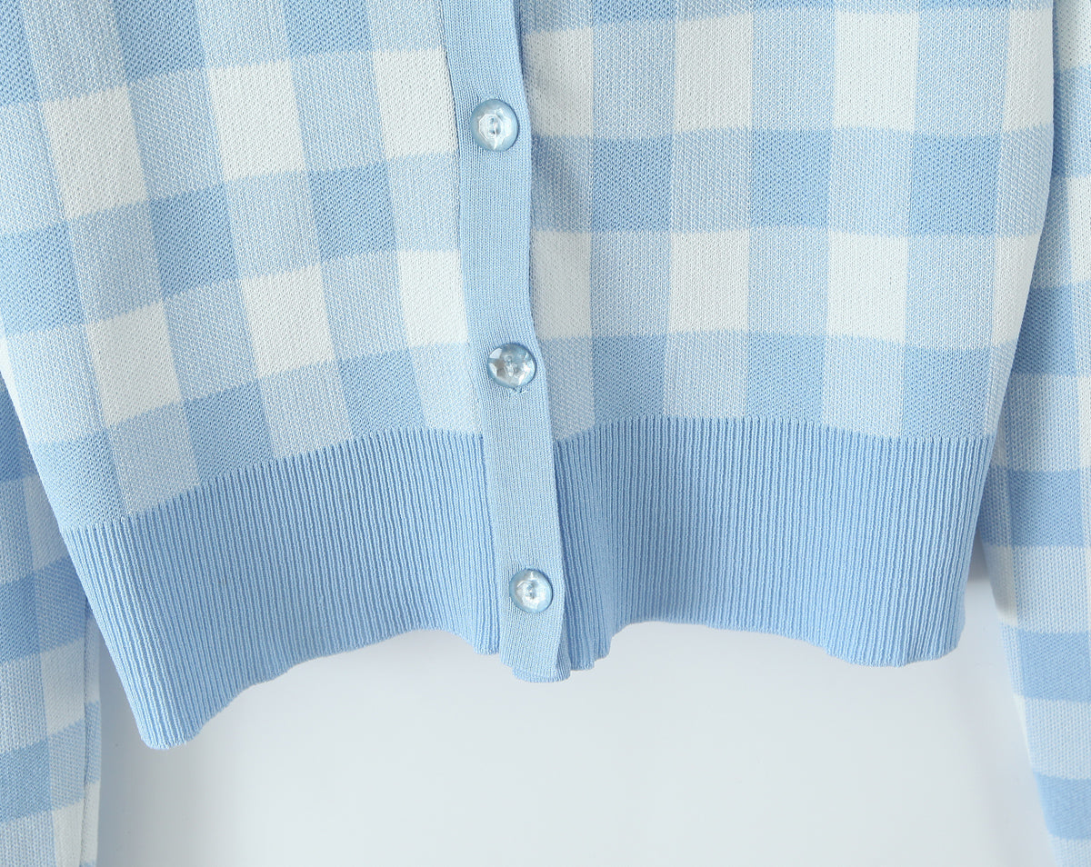 Womens Pastel Checkered Cropped Cardigan | Knit Button Up Sweater | noémi