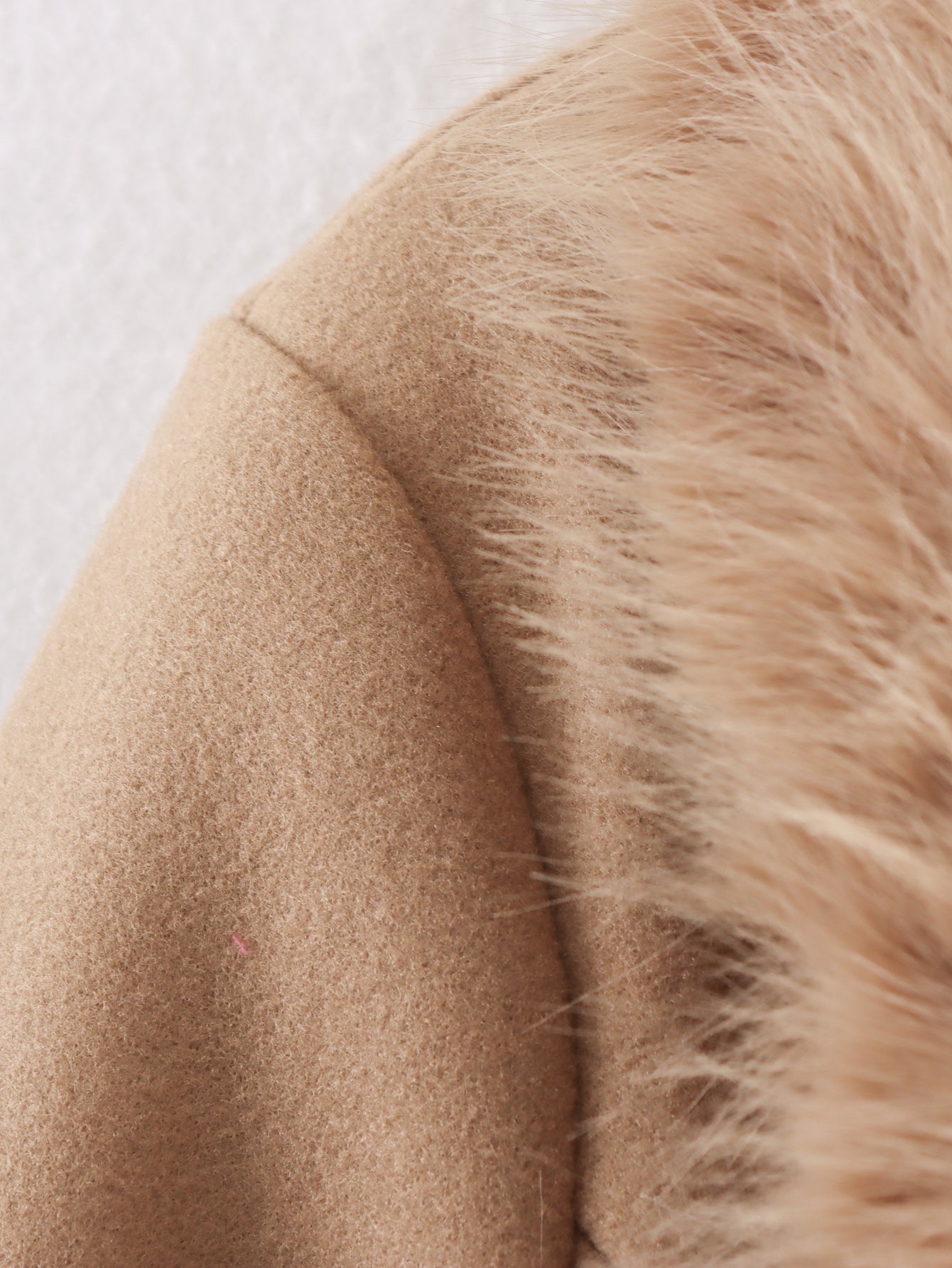 Womens Long Wool Coat with Faux Fur Collar | Bow Tie Waist, Double Pockets | noémi