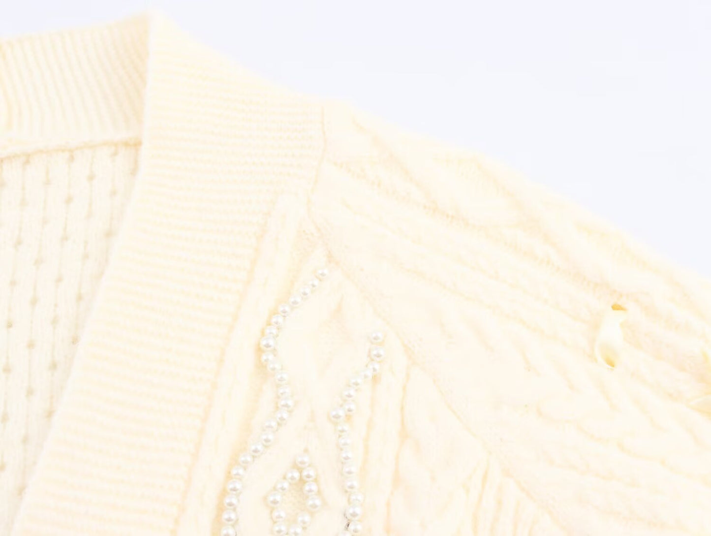 Womens Beaded Knit Cardigan | Pearl Detailing, Statement Buttons, Cream | noémi