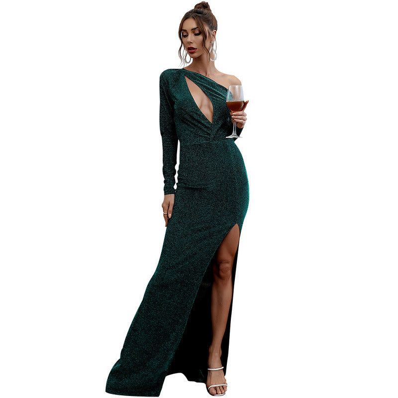 One Shoulder Irregular Hem Long Slim Fit Maxi Dress For Women | noémi