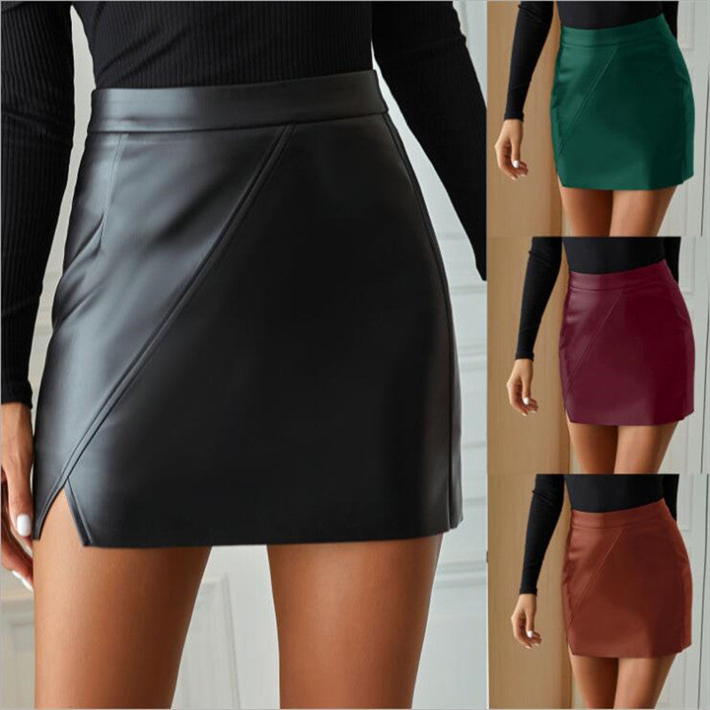 Women’s High Waist Faux Leather Skirt | Irregular Hem | noémi