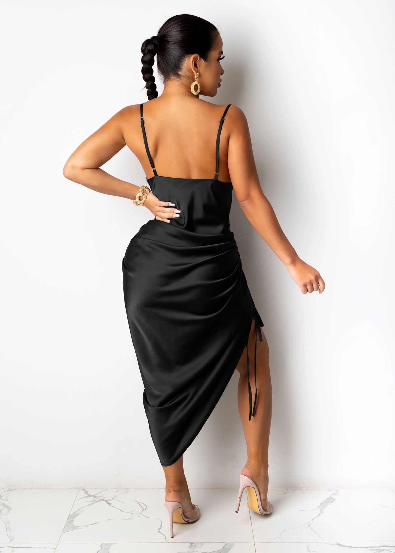 Lacing Pleated Sling Maxi Dress With Side Split | noémi