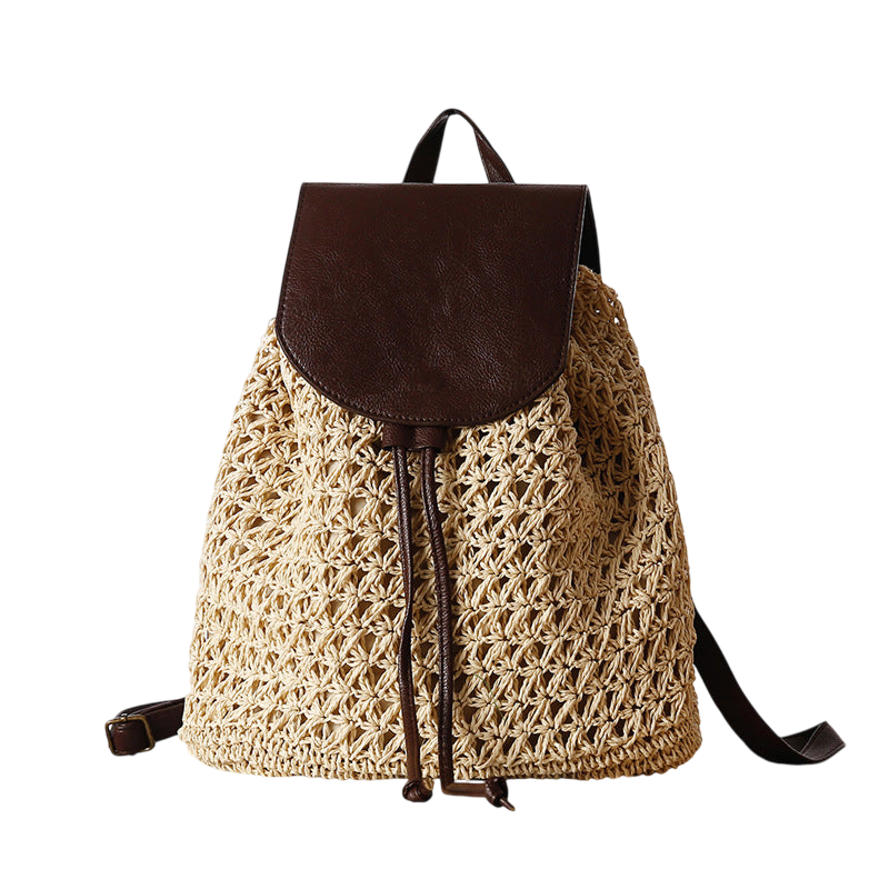 Mori Girl Straw Backpack – Summer Woven Beach Bag with Drawstring | noémi