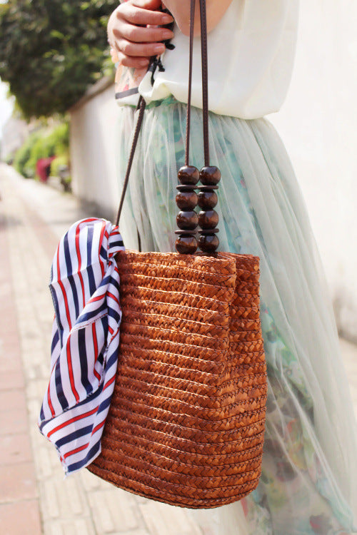 Woven Straw Shoulder Bag | Summer Beach Tote with Long Strap | noémi