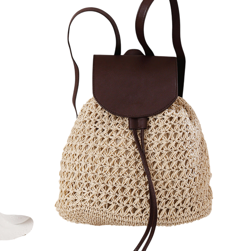 Mori Girl Straw Backpack – Summer Woven Beach Bag with Drawstring | noémi